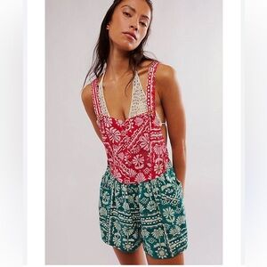 NWOT Free People Palm Bay Printed Shortalls